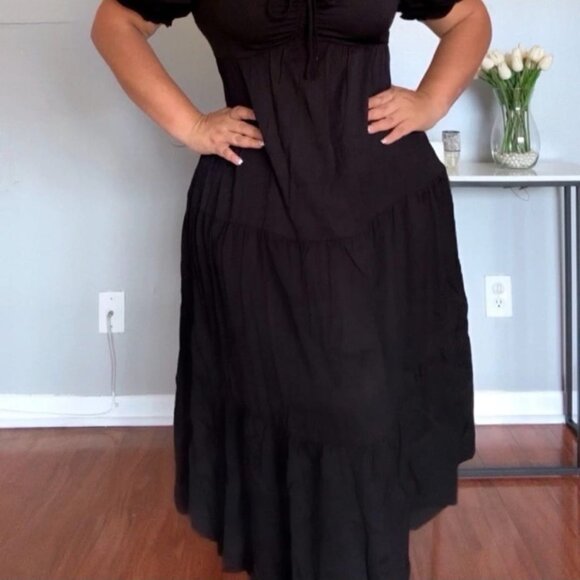 Plus Size Summer Dresses Sweetheart Neck with Drawstring and Puff Sleeve Casual - Picture 4 of 14